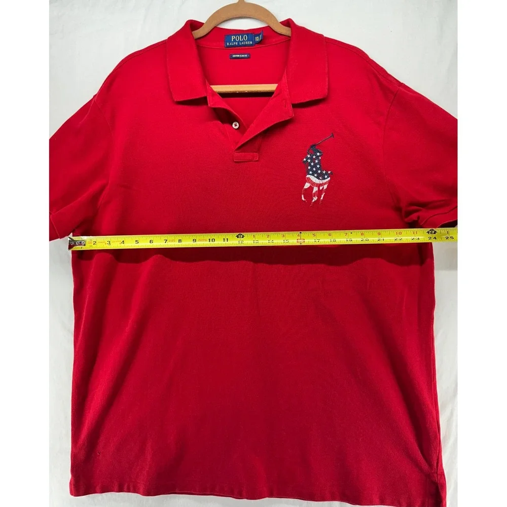Polo Ralph Lauren Red Big Pony American Flag Polo Shirt XXL Custom Slim Fit
